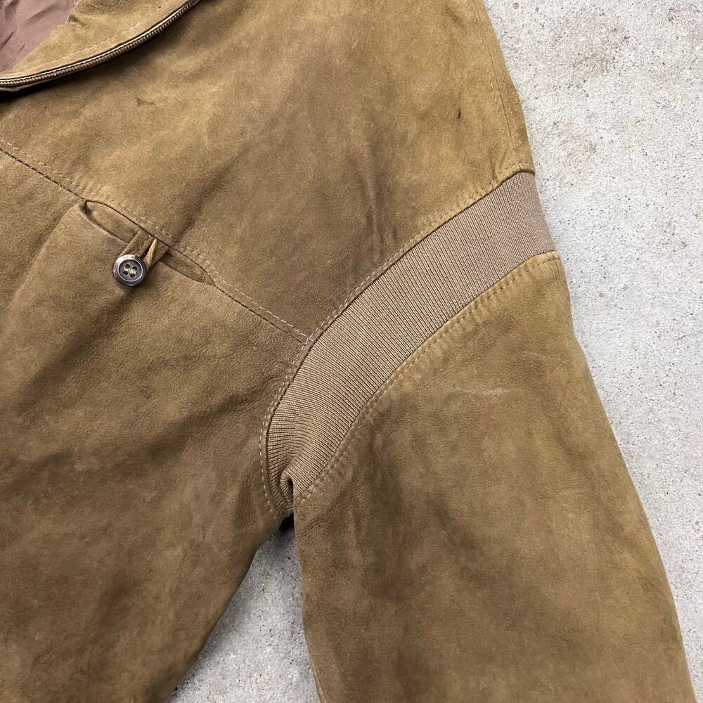 Vintage Suede Leather Bomber Jacket Knit Shawl Collar Light Brown Patina Size M - Picture 10 of 16